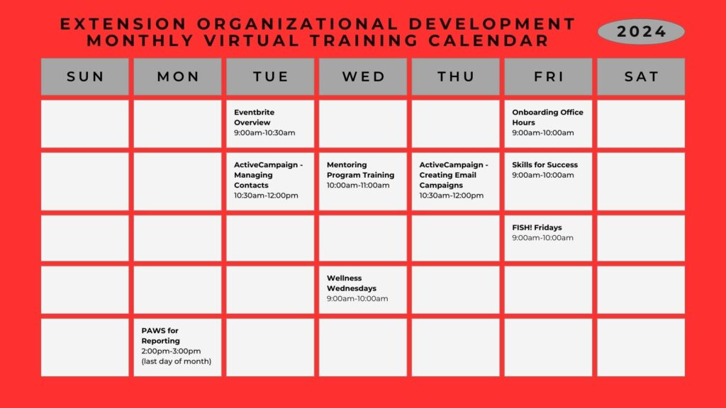 Extension Organizational Development Monthly Virtual Training Calendar